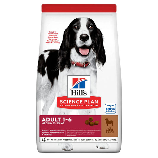 Hill's Science Plan Adult Medium Breed Sausā barība vidēja izmēra S
suņiem ar jēru un rīsiem 2,5kg