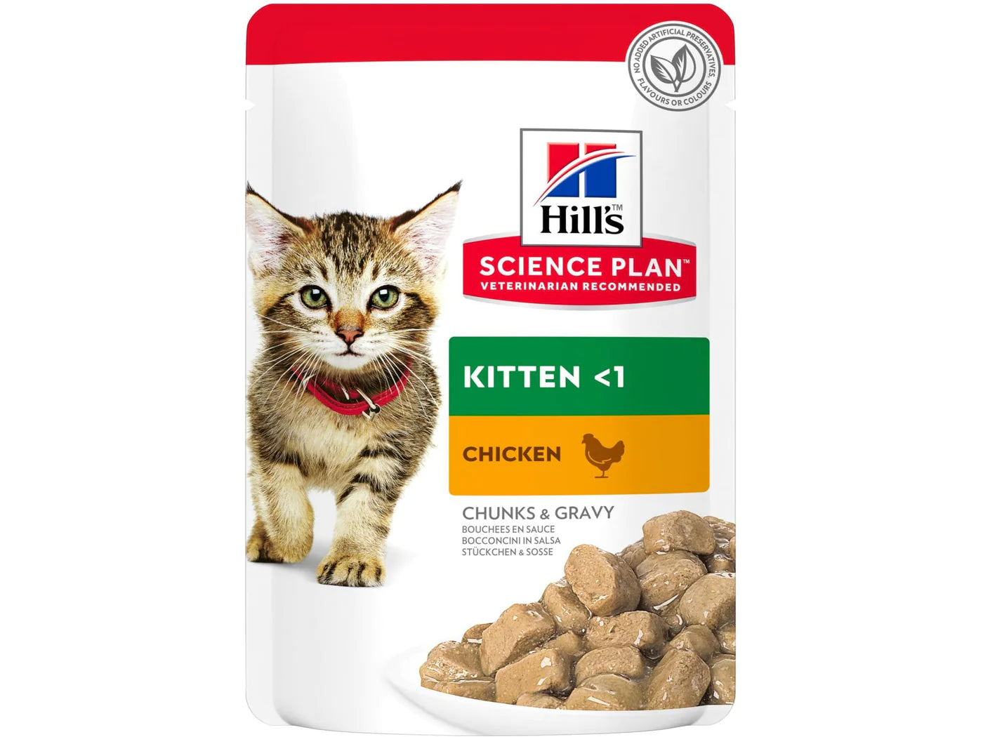 Hill's Science Tender Chunks in Gravy Nourriture humide pour chaton avec sachet de poulet, 85 g