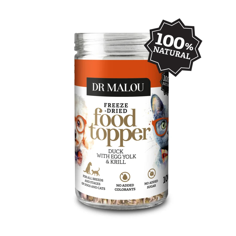 Dr Malou Freeze-Dried Food Duck Topper with Egg Yolk & Krill for Dogs and Cats, 100g