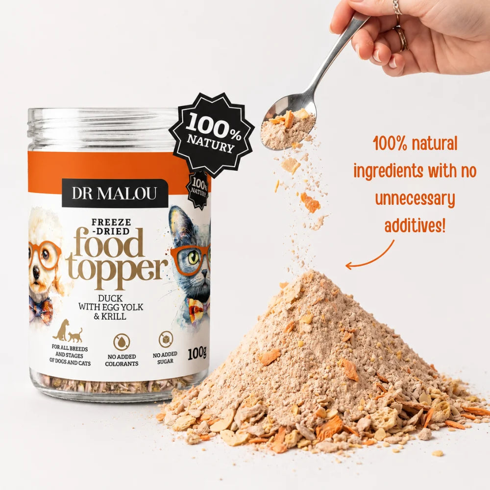 Dr Malou Freeze-Dried Food Duck Topper with Egg Yolk & Krill for Dogs and Cats, 100g