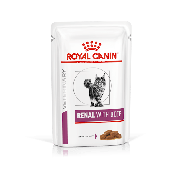 ROYAL CANIN® Veterinary Renal With Beef Thin Slices In Gravy Mitrā barība kaķiem nieru atbalstam, 85g