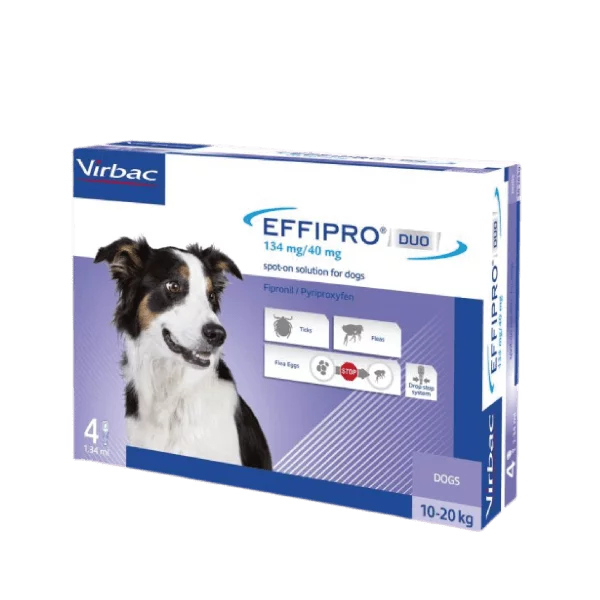 Virbac – Effipro Duo® suņiem (10-20 kg) 134/40 mg N4 pilieni skaustā pret ektoparazītiem