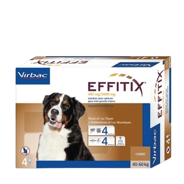 Virbac – Effitix® suņiem (40-60kg) 402/3600mg N4 pilieni skaustā pret ektoparazītiem