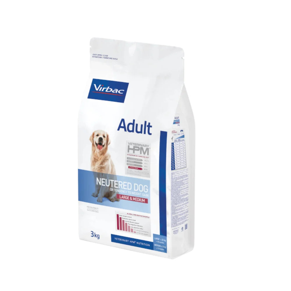 Virbac HPM Adult Kastriertes Hundefutter für große und mittelgroße Hunde mit Schweinefleisch, 3 kg