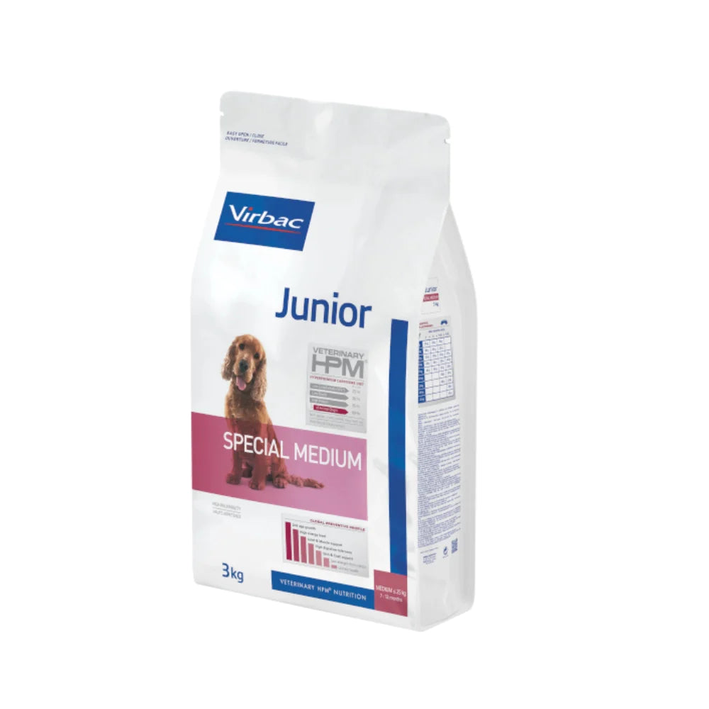 Virbac HPM Junior Dog Special Medium Trockenfutter für Hunde mit Schweinefleisch, 3 kg