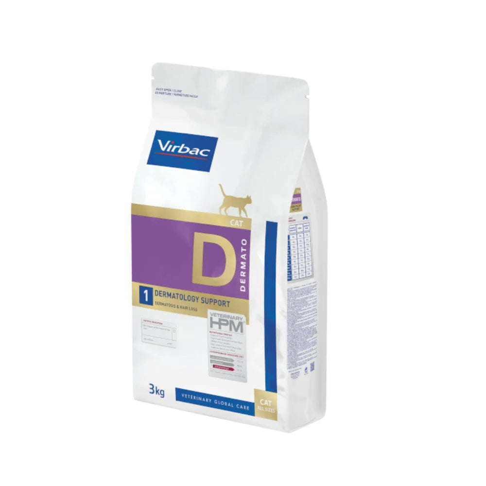 Virbac HPM Cat D1 Dermatology Support Dry Cat Food With Pork, 3kg