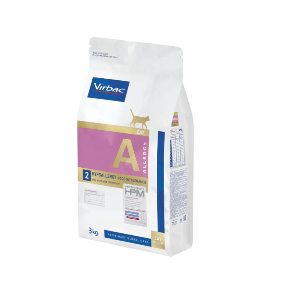 Virbac HPM Cat A2 Hypoallergy Food Intolerance Trockenfutter für Katzen mit Schweinefleisch, 3 kg