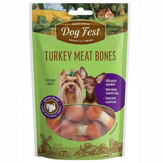Dogfest Turkey Meat Bones Treats For Small Breeds, 55g.
