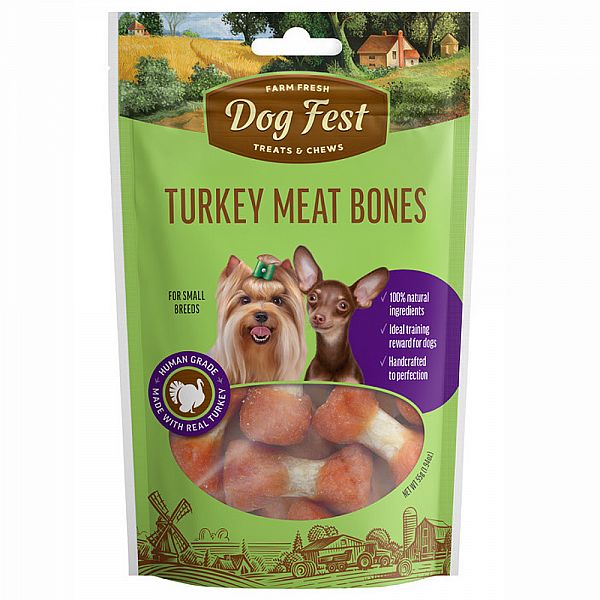 Dogfest Turkey Meat Bones Treats For Small Breeds, 55g