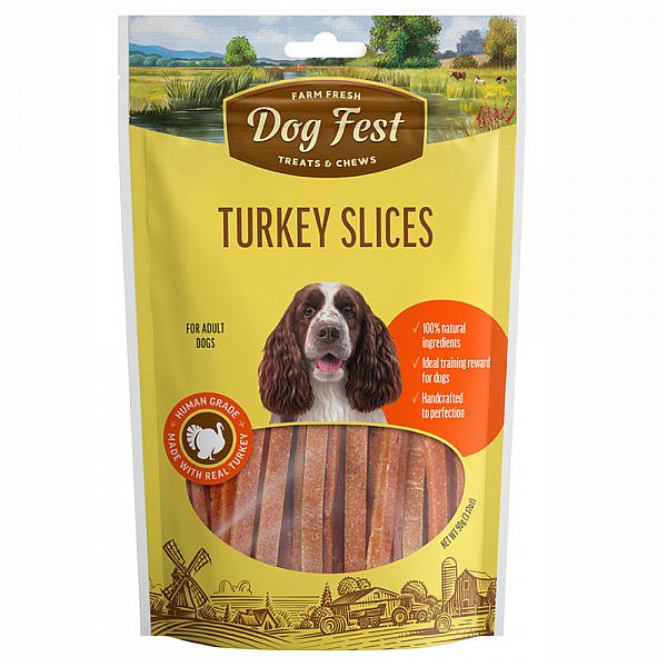 Dogfest Turkey Slices Treats For All Dogs, 90g.