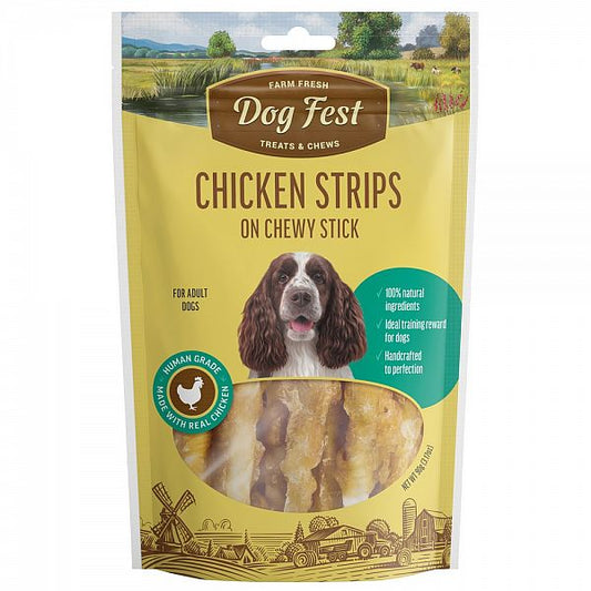 Dogfest Chicken Strips on Chewy Stick For Medium and Large Breed Dogs, 90g.