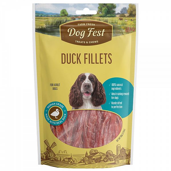 Golosinas de filetes de pato Dogfest para todos los perros, 90 g.
