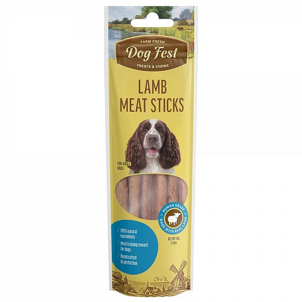 Dogfest Palitos de Carne de Cordero Golosinas para Todos los Perros, 45 g.