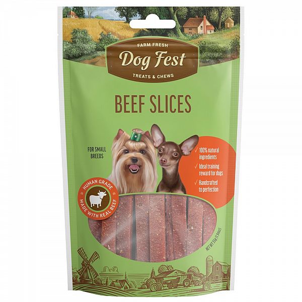 Dogfest Liellopu gaļas strēmelītes kārumi miniatūru šķirnēm, 55g.