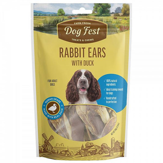 Dogfest Rabbit Ears With Duck Treats For All Dogs, 90g.
