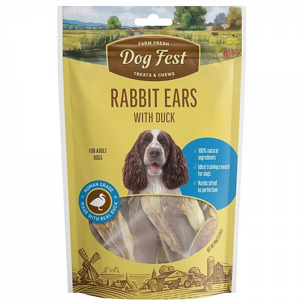 Dogfest Trušu ausis ar pīles gaļu, pieaugušiem suņiem, 90g.
