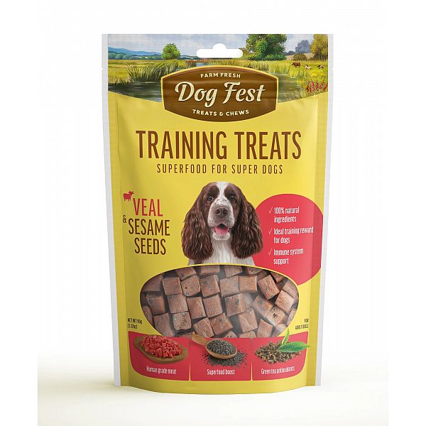 Dogfest Kārumi treniņiem no teļa gaļas ar kunžuta sēklām, neliela izmēra suņiem, 90 g.