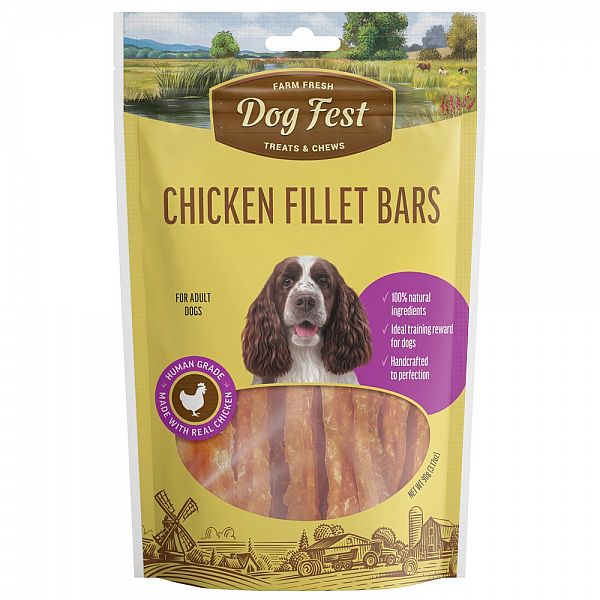 Dogfest Mīkstās vistas filejas nūjiņas, vidēju un lielu šķirņu suņiem, 90g.