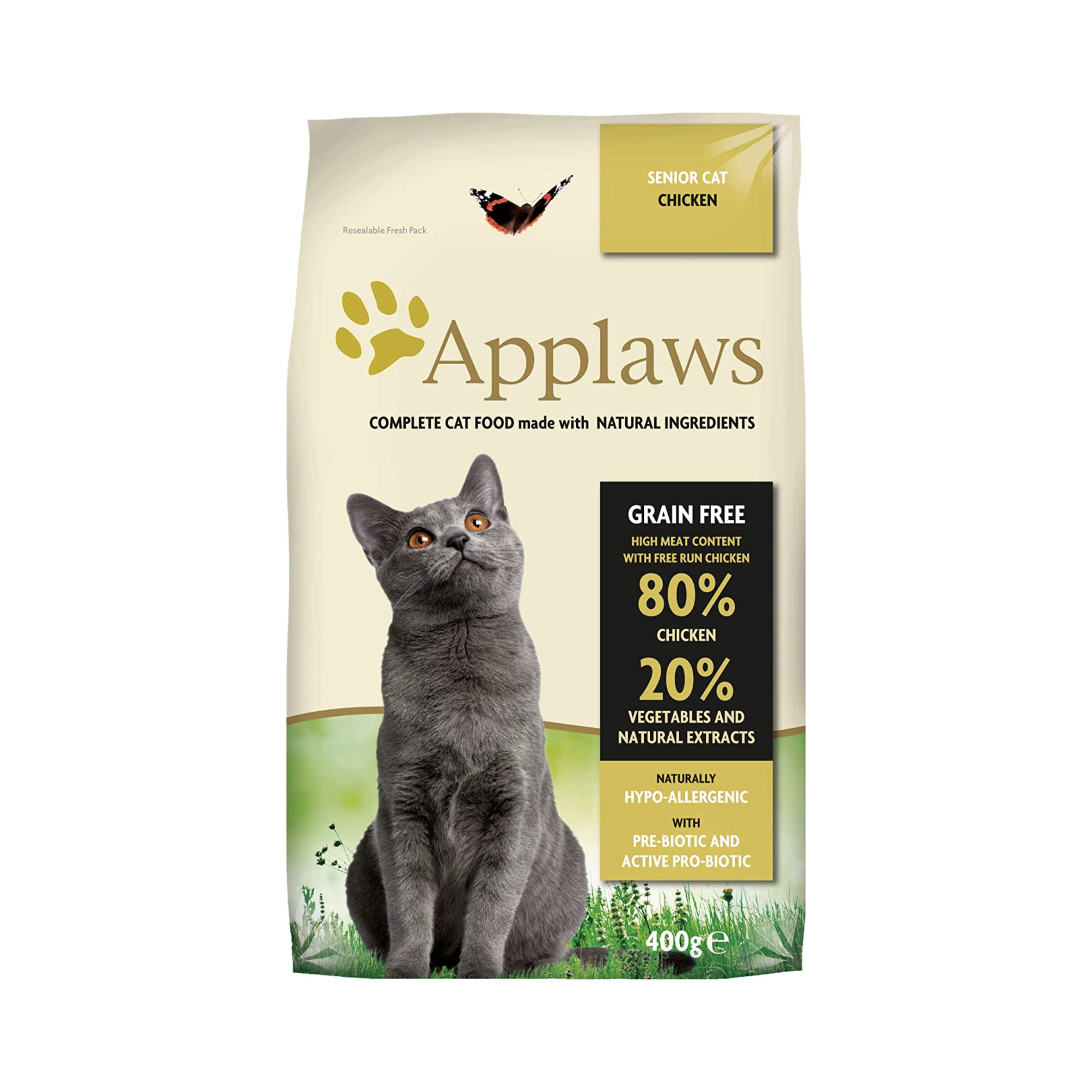 Applaws Nourriture humide pour chat senior – 80 % poulet, riche en protéines, sans céréales, hypoallergénique, probiotique et prébiotique, 400 g