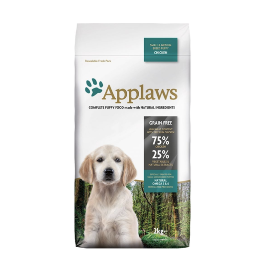 Applaws Small & Medium Breed Puppy Dry Food - 75% Chicken with Vegetables and Natural Extracts + Natural Omega 3 & 6, Active Pro-Biotic, Grain Free, 2 kg