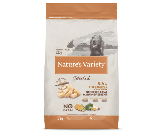 Nature's Variety Selected Medium and Large Adult Dog, Free Range Chicken, Dry Dog Food, Grain Free, 12kg
