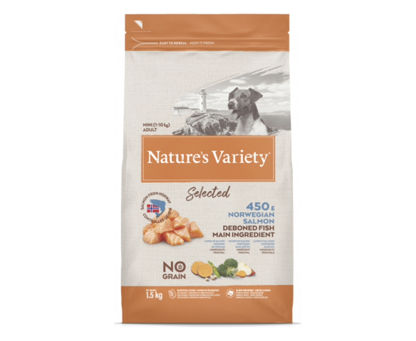 Nature's Variety Selected Grain Free Mini alimento seco para perros adultos con salmón noruego 7 kg