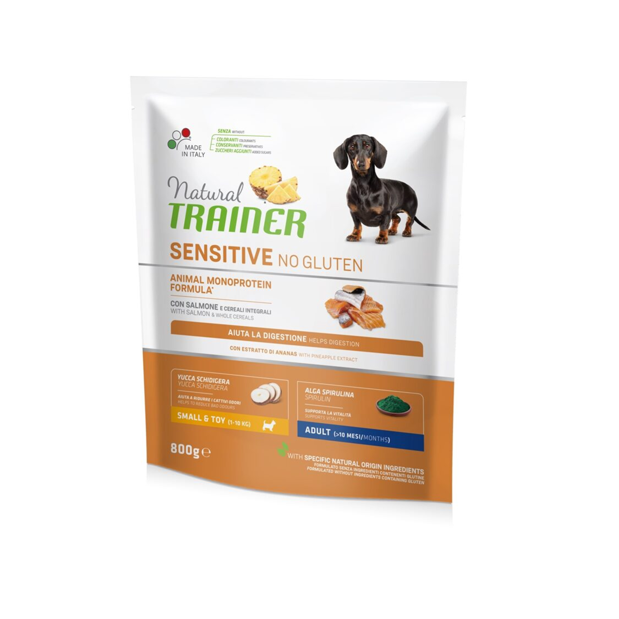 Natural Trainer Mini Adult Sensitive Trockenfutter für Hunde mit Lachs, 0,8 kg
