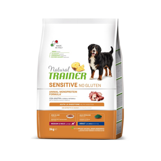 Natural Trainer Sensitive Dry Dog Food For Medium and Maxi Adult Breed - Duck, Grain Free, Gluten Free, 3kg