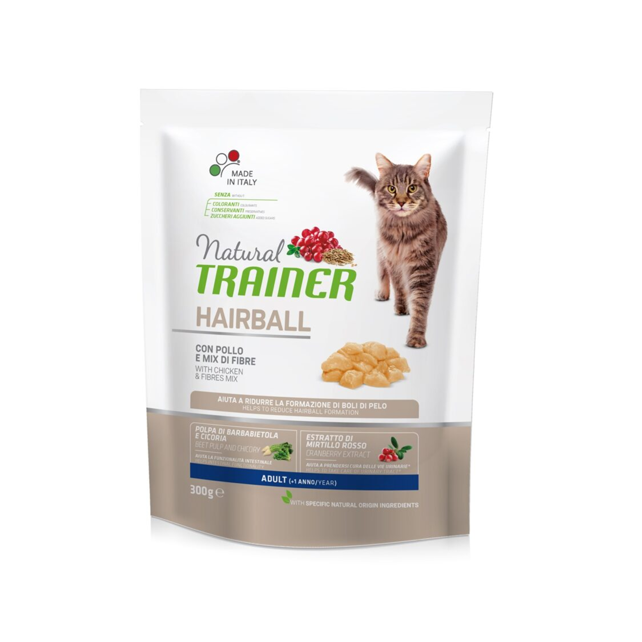 Natural Trainer Hairball Trockenfutter für Katzen mit Huhn, 0,3 kg