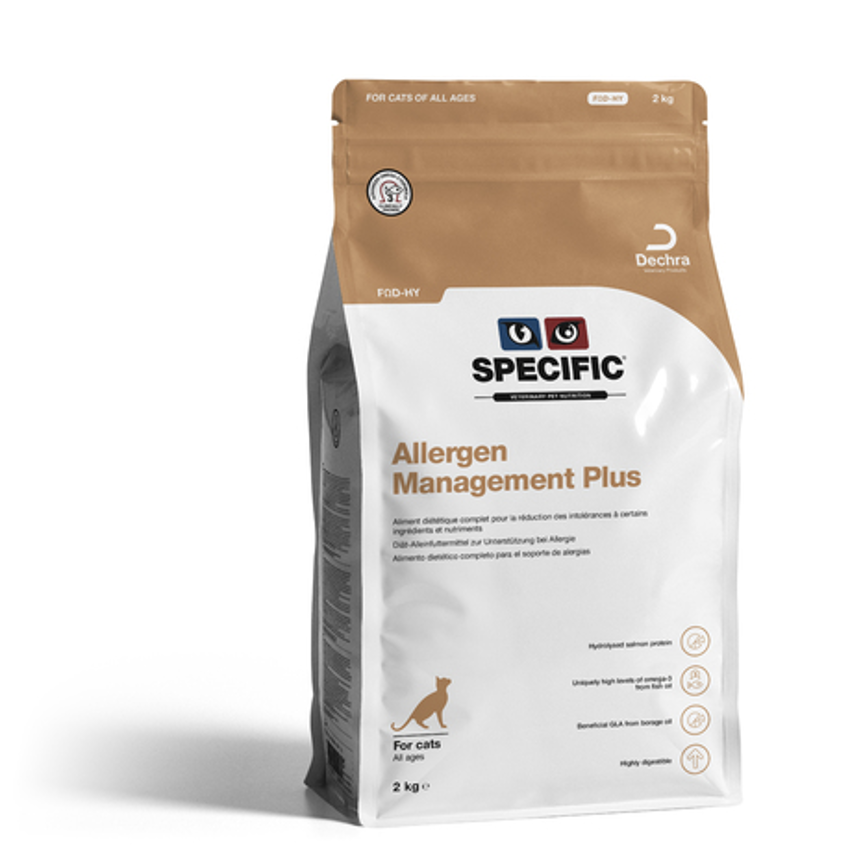 SPECIFIC™ Adult Cat FΩD-HY Allergy Management Plus, sausā barība kaķiem alerģijas gadījumā ar lasi, 0,4kg