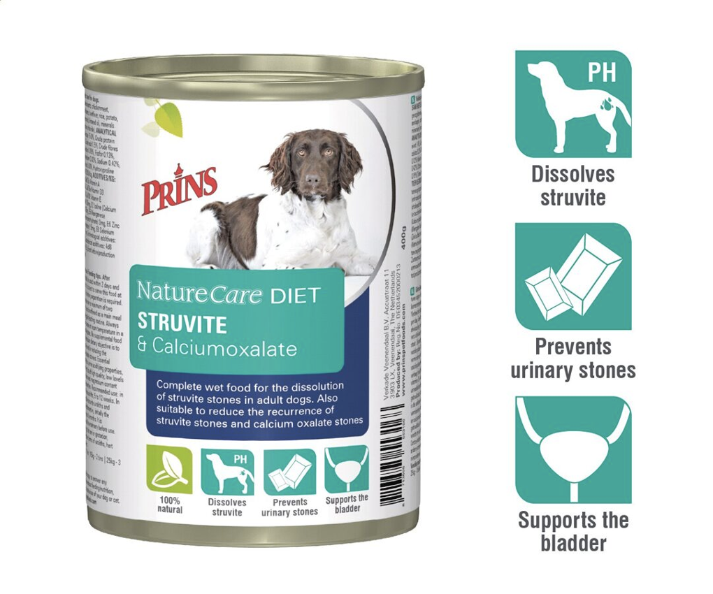 Prins NatureCare Diet Dog STRUVITE & Calciumoxalate Mitrā barība suņiem ar mājputna gaļu urīnceļu atbalstam, 400g