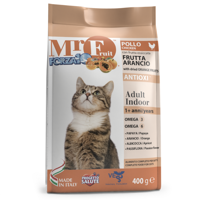 Forza10 Adult Cat Mr. Fruit Indoor Dry Food with Chicken and Orange fruits, 0.4Kg