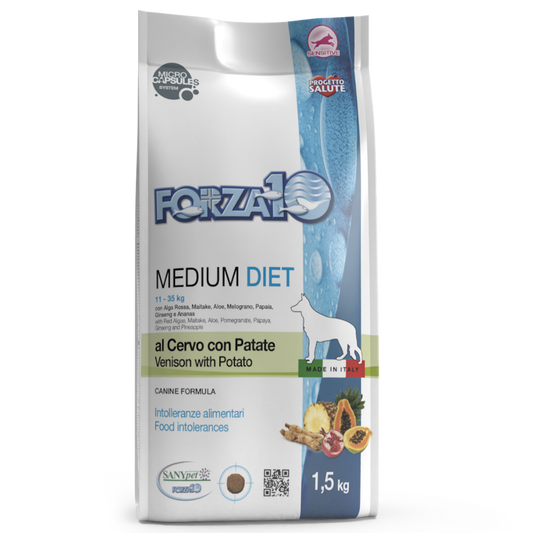 Forza10 Medium Diet ar briedi un kartupeļiem sausā barība suņiem, 1,5kg