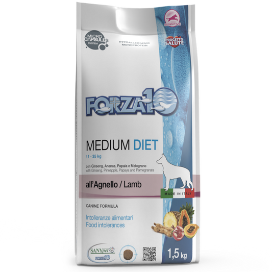 Forza10 Medium Diet Sausā barība vidēja izmēra suņiem ar jēru, 1,5kg