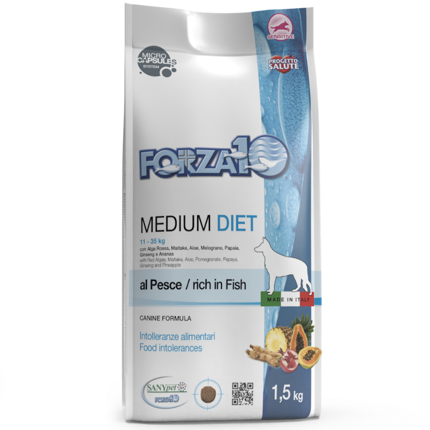 Forza10 Medium Adult Dog Diet Dry Food with Fish, 1.5kg