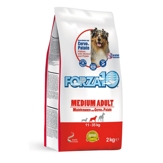 Forza10 Medium Adult Maintenance Sausā barība pieaugušiem suņiem ar briedi un kartupeļiem, 2kg