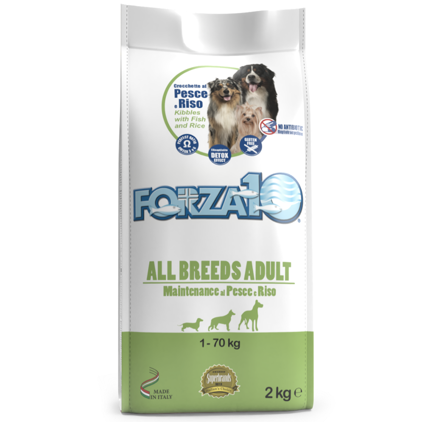 Forza10 All Breeds Adult Maintenance Sausā barība pieaugušiem suņiem ar zivi un rīsiem, 12,5kg