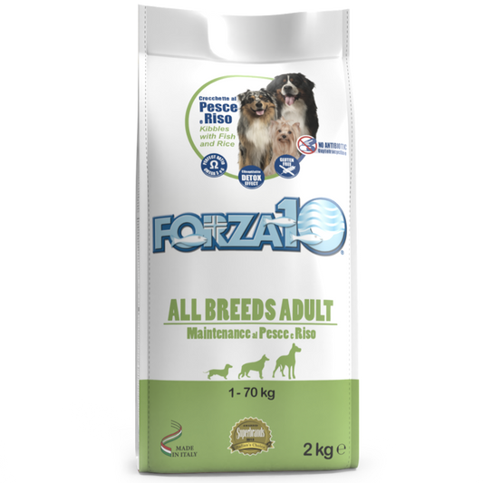 Forza10 All Breeds Adult Maintenance Sausā barība pieaugušiem suņiem ar zivi un rīsiem, 12,5kg